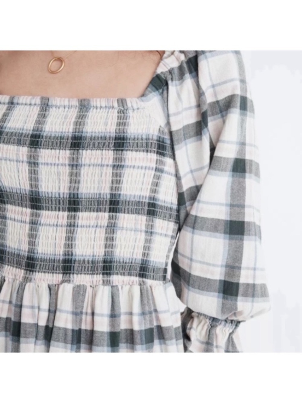 Madewell Lucie Plaid Square-Neck Smocked Mini Dress size S - Picture 8 of 10